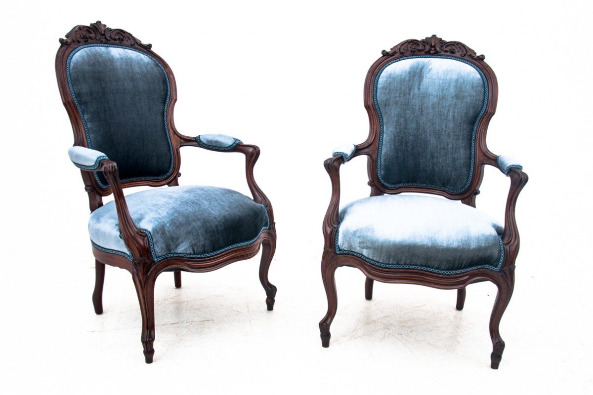 Pair Of Louis Philippe Blue Armchairs, France, Circa 1900.-photo-2