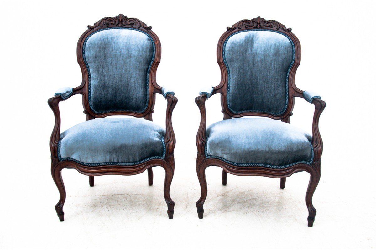 Pair Of Louis Philippe Blue Armchairs, France, Circa 1900.-photo-4