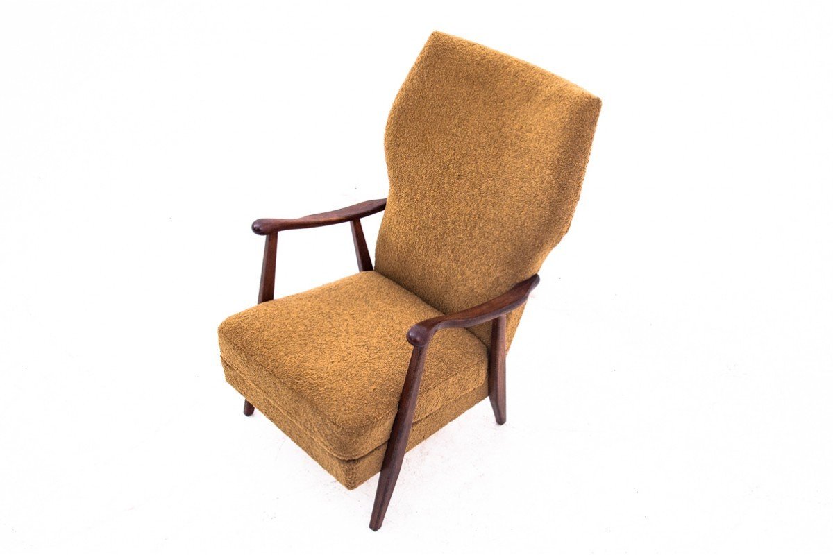 Fauteuil Vintage Jaune En Tissu Bouclé, Danemark, 1960. Après Restauration.-photo-8