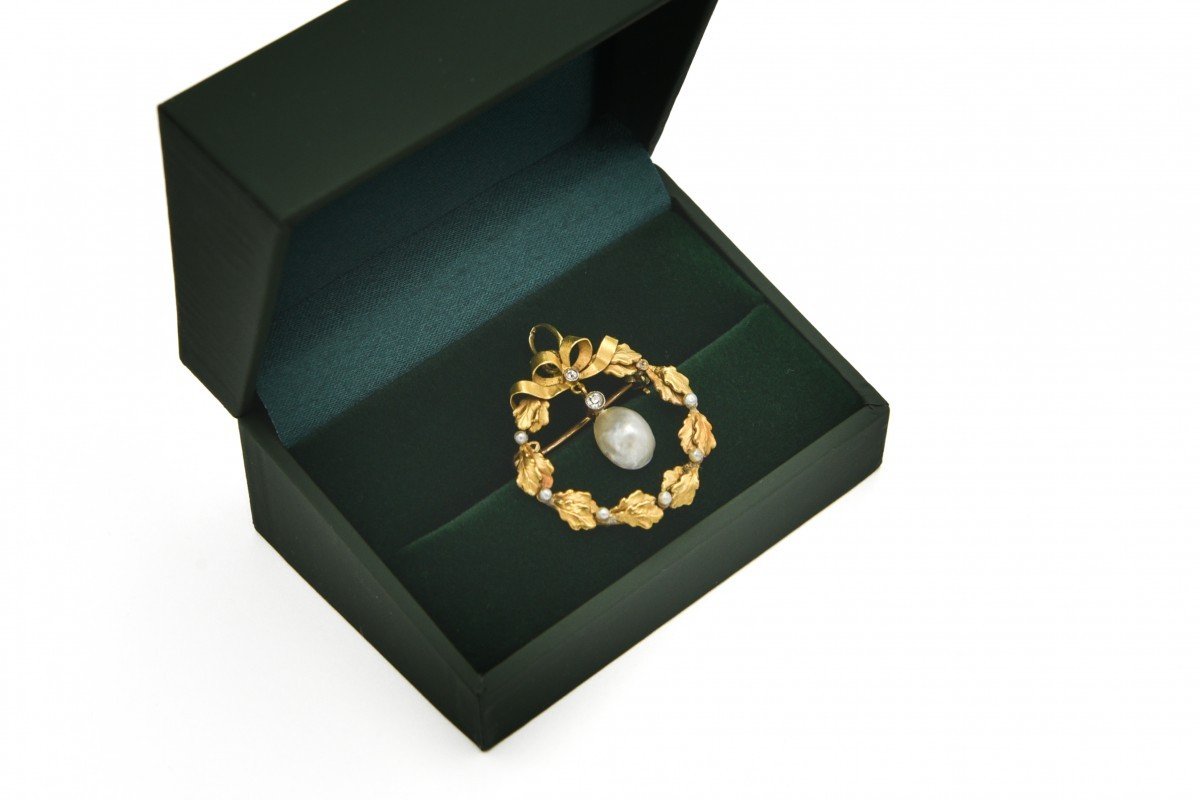 Ancienne Broche-pendentif Avec Perle Et Diamants Datant d'Environ 1900.-photo-4