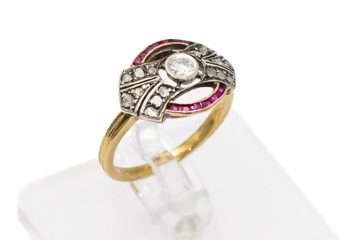 Antique Art Deco Diamond And Ruby Ring, 1920s.-photo-2