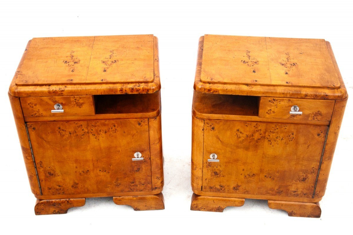 A Pair Of Vintage Bedside Tables, Poland, 1950s-photo-2