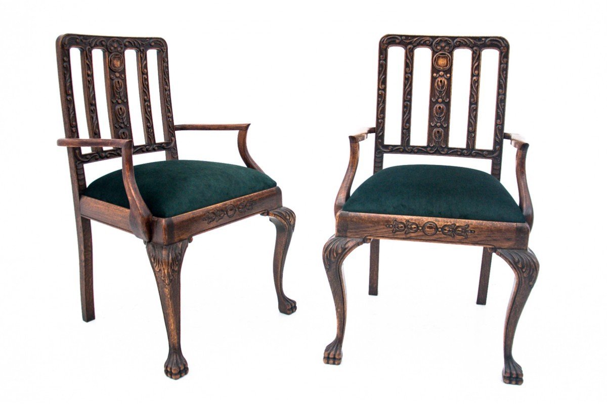 Set Of Chippendalle Style Armchairs, Circa 1900. After Renovation.