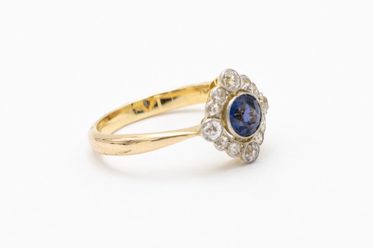 Antique Gold Ring With 0.30ct Old Cut Diamonds And Blue-violet Sapphire, Great Britain-photo-4