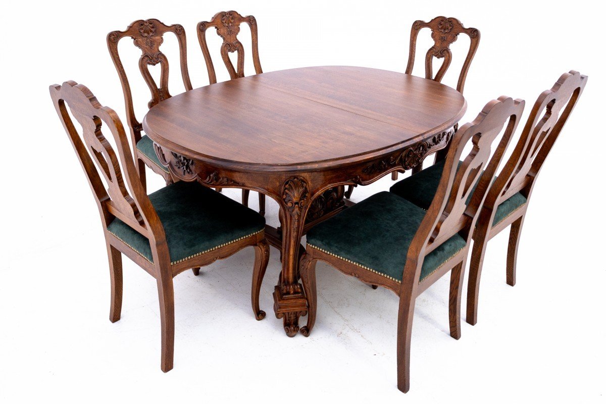 Antique Table With 6 Chairs, Western Europe, End Of 19th Century.