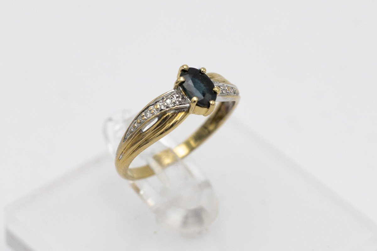 Vintage Ring With Sapphire And Diamonds, France, Mid-20th Century.-photo-5