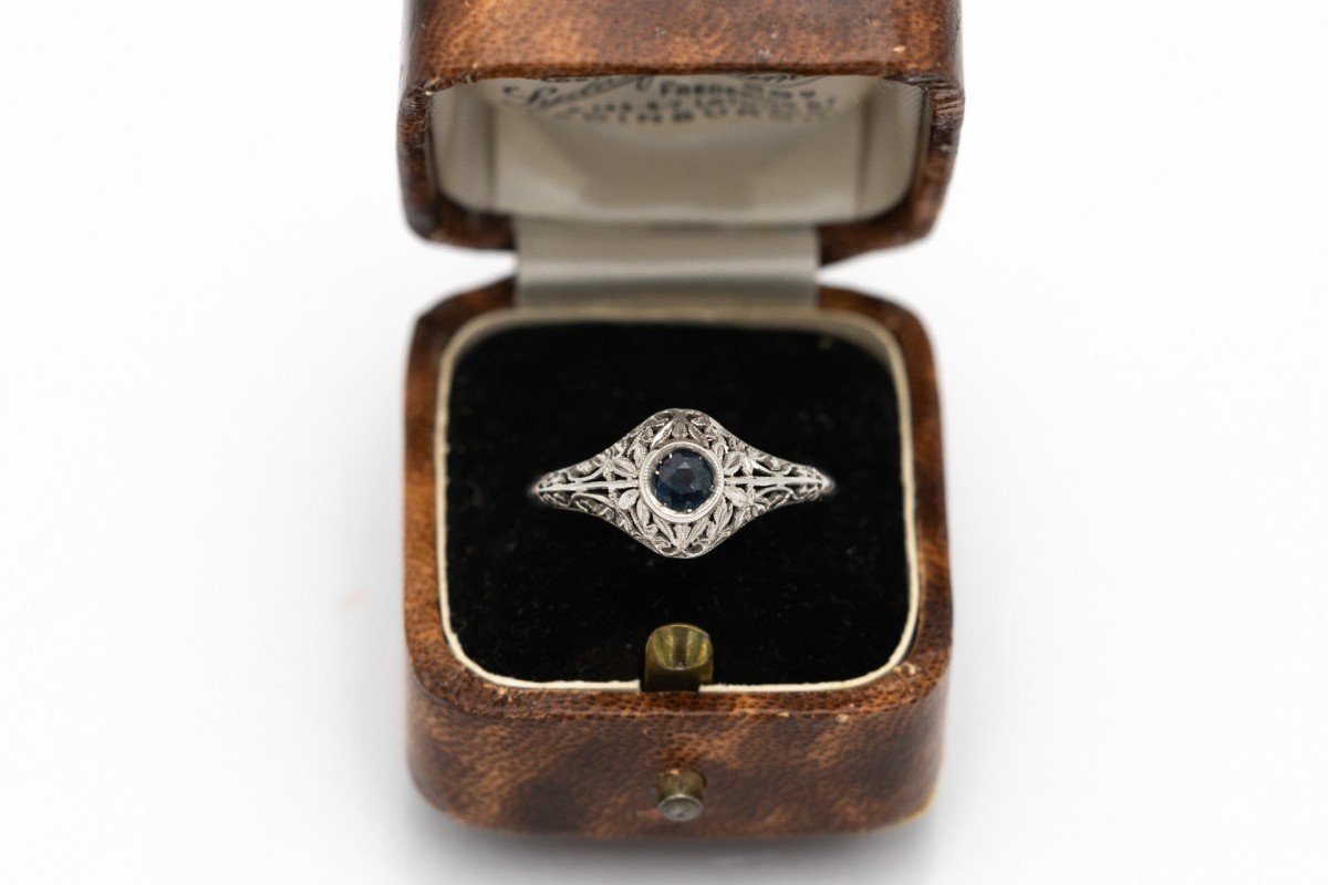 Old Gold Ring With Sapphire, Mid-20th Century.-photo-2