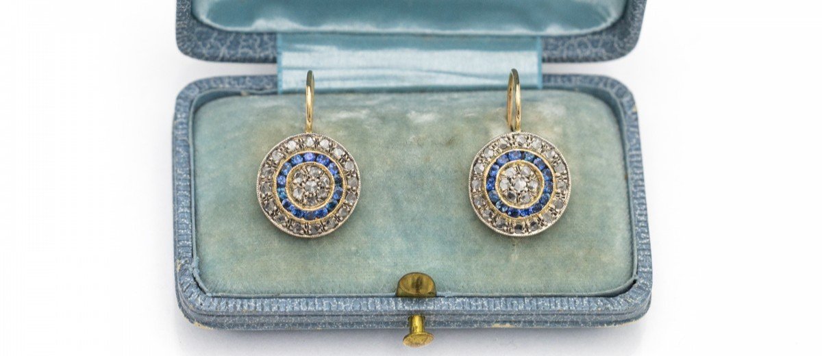 Vintage Gold Earrings With Diamonds And Sapphires.