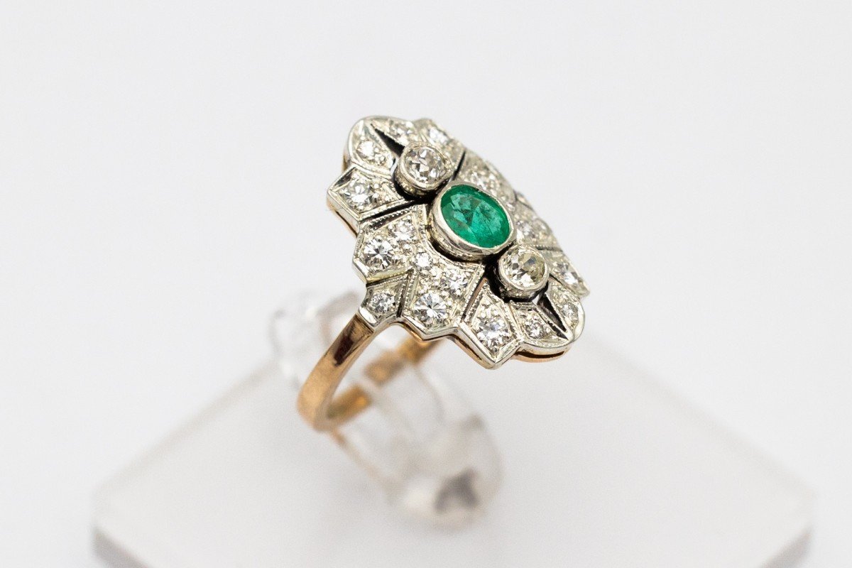 Old Ring With Diamonds And Emerald, Early 20th Century.-photo-4