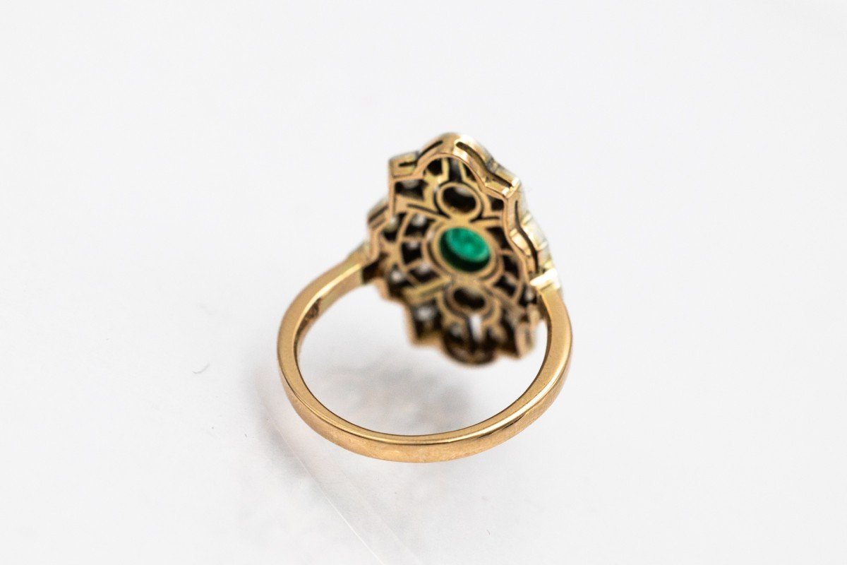 Old Ring With Diamonds And Emerald, Early 20th Century.-photo-1