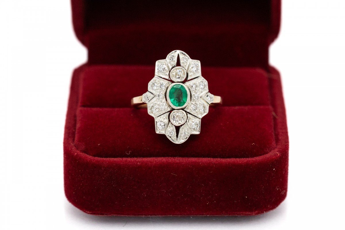 Old Ring With Diamonds And Emerald, Early 20th Century.-photo-4