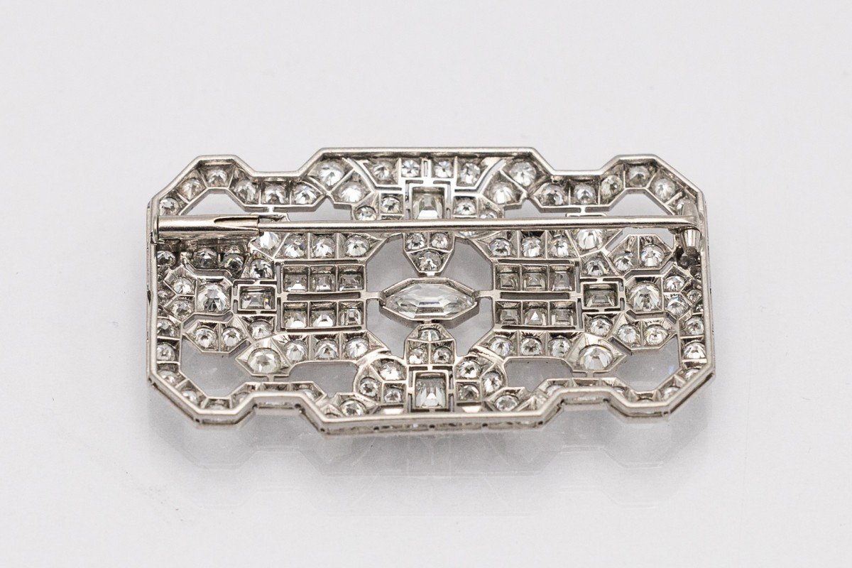Old Art Deco Brooch In Platinum, 1920s.-photo-4