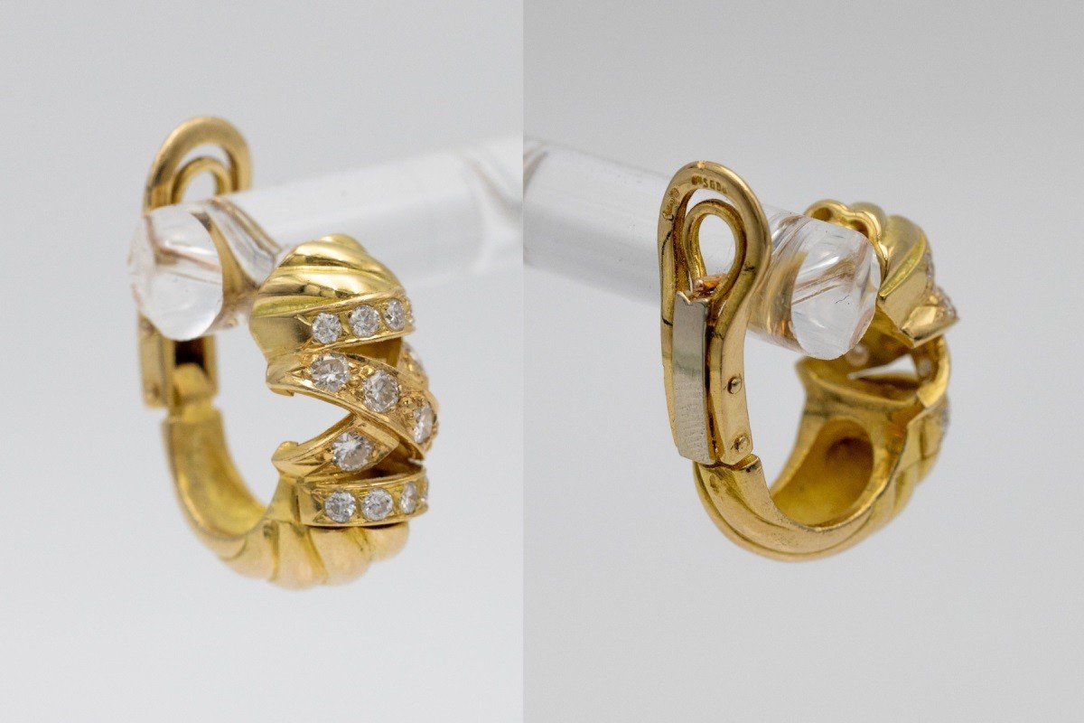 Vintage French Gold Earrings With Diamonds.-photo-2