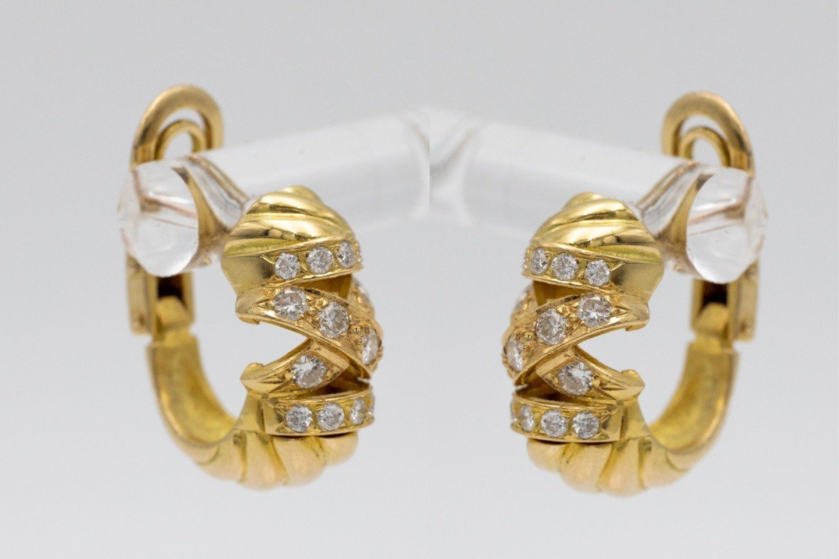 Vintage French Gold Earrings With Diamonds.-photo-4