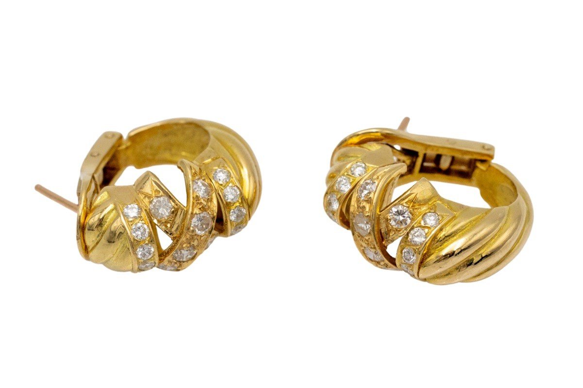 Vintage French Gold Earrings With Diamonds.-photo-1