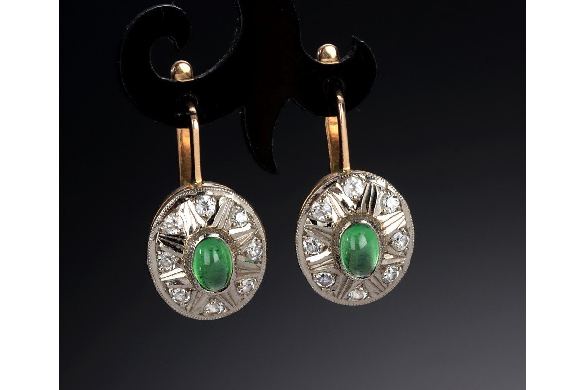 Antique Earrings In The Shape Of A Rosette, Russia, Mid-20th Century.-photo-5