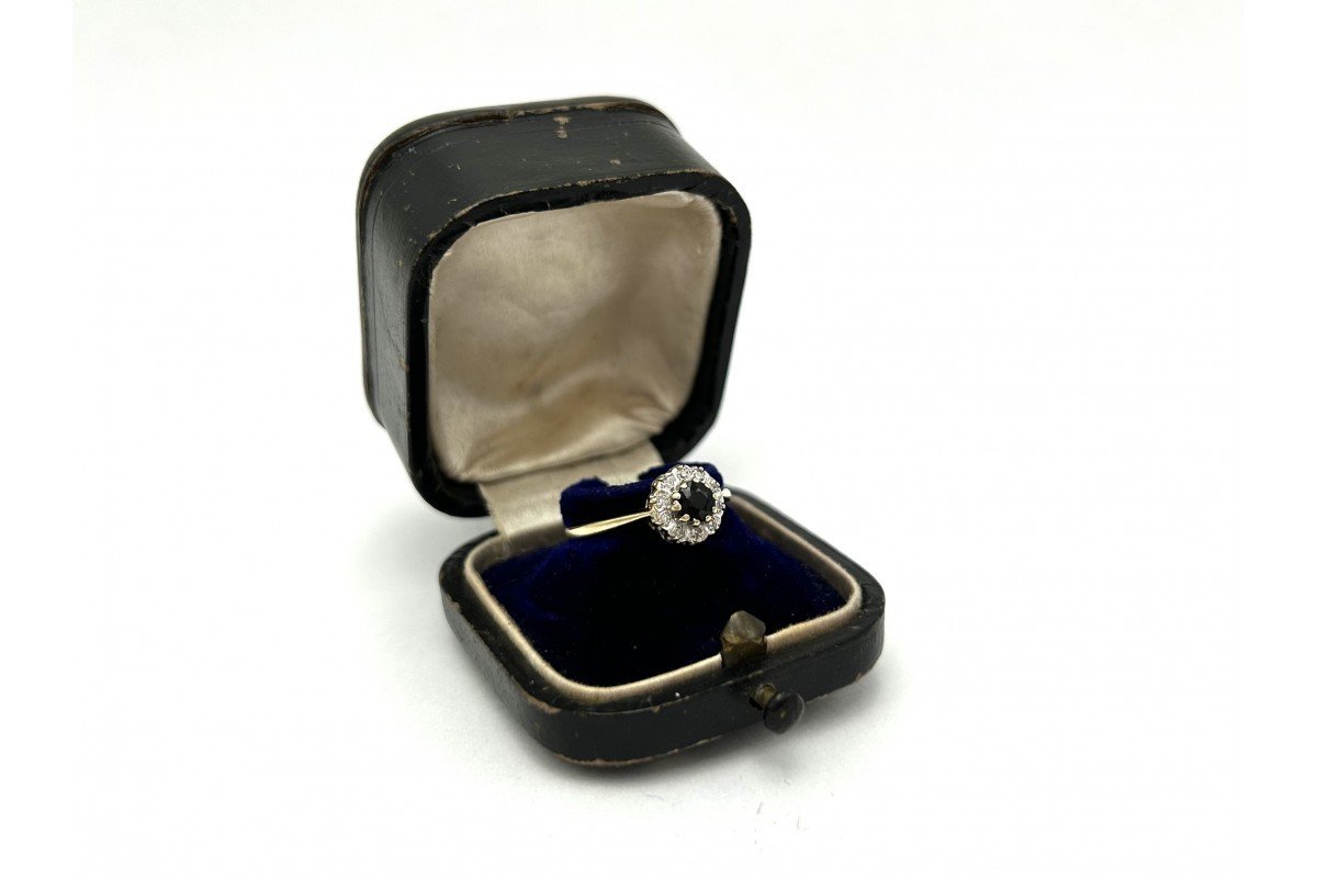 Antique Gold Ring With Sapphire And Diamonds, Great Britain, London, Mid-20th Century.-photo-4