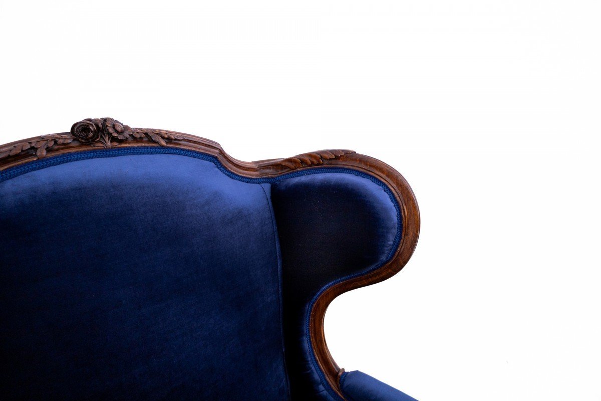 Navy Blue Winged Armchair, France, Circa 1910.-photo-6