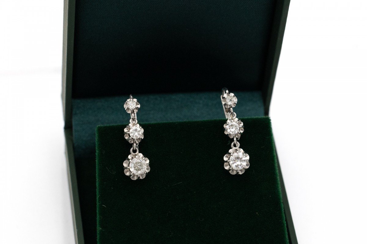 Antique Earrings In Platinum And 1.85ct Diamonds, France, Early 20th Century.-photo-2