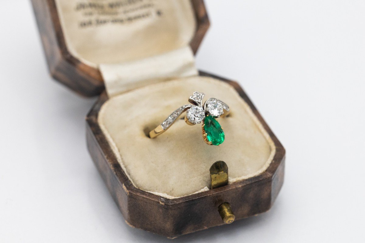 Antique Fleur De Lys Gold Ring With Emerald And Diamonds, France, Second Half Of The 19th Century-photo-4