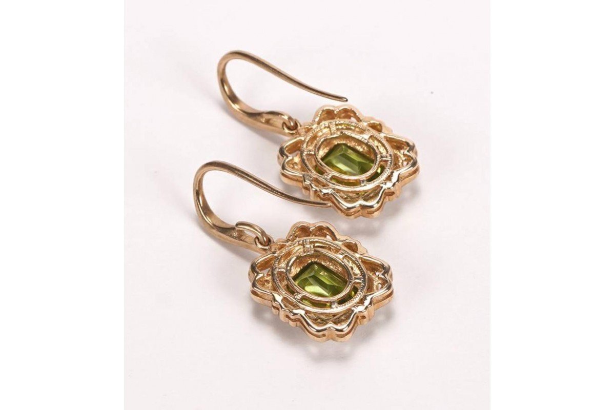 Vintage Peridot And Diamond Drop Earrings-photo-2