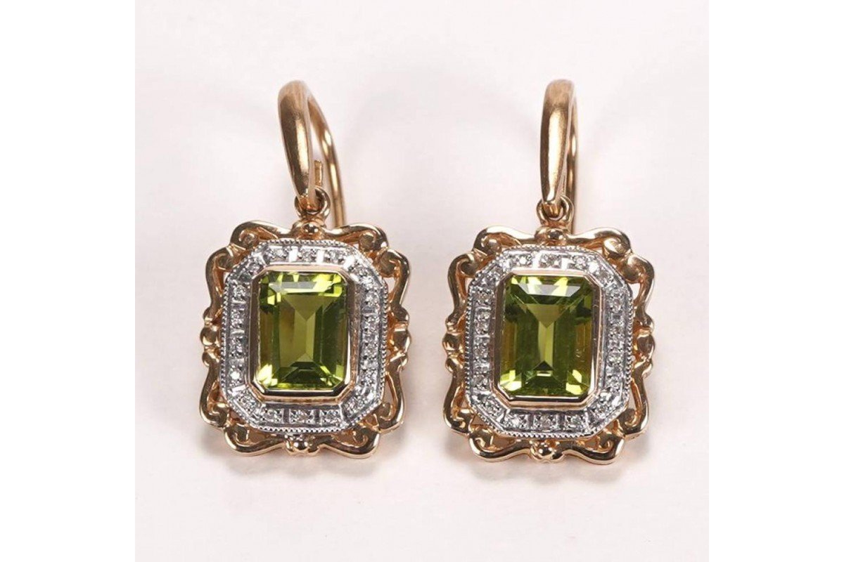 Vintage Peridot And Diamond Drop Earrings