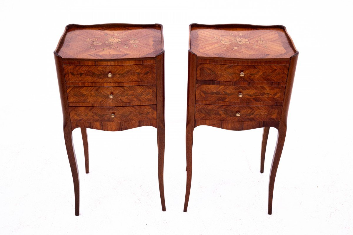 A Pair Of Inlaid Bedside Tables, France, Early 20th Century.-photo-2