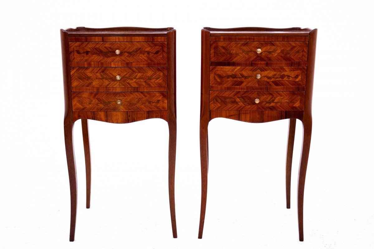 A Pair Of Inlaid Bedside Tables, France, Early 20th Century.-photo-3