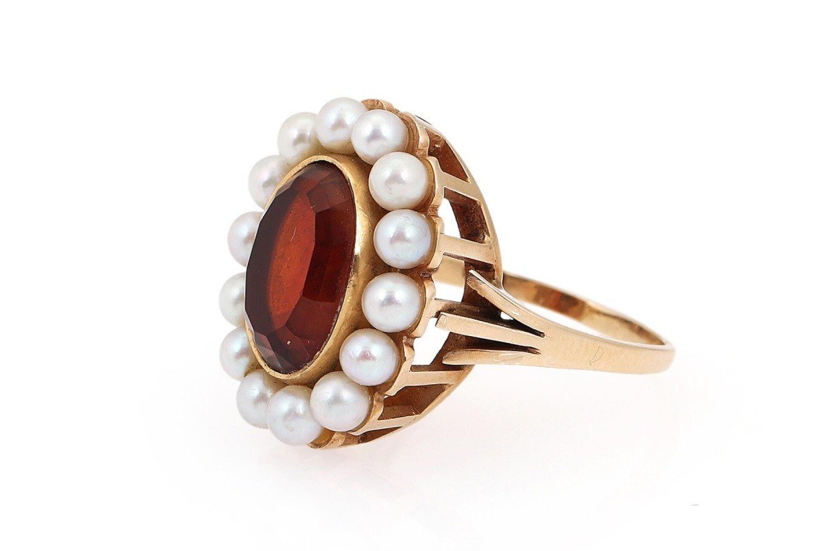 Vintage Gold Ring With Citrine And Pearls.-photo-2