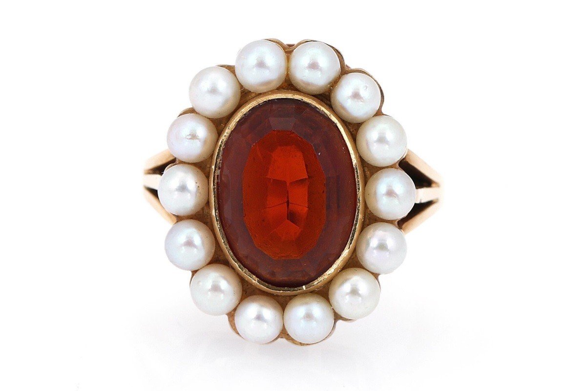 Vintage Gold Ring With Citrine And Pearls.