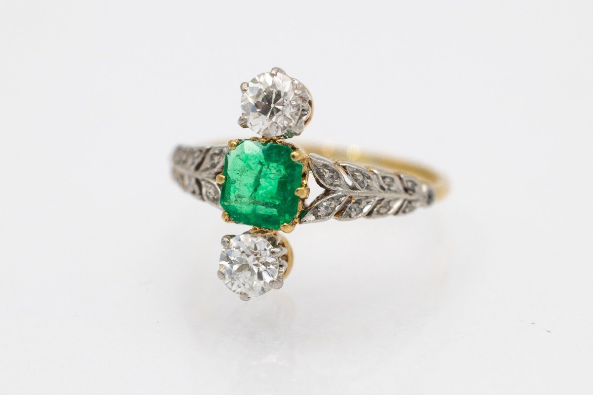 Belle Epoque Gold Ring With Emerald And Diamonds, Early 20th Century.-photo-3