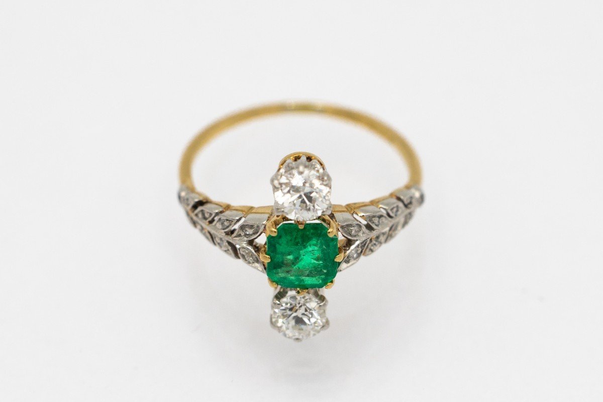 Belle Epoque Gold Ring With Emerald And Diamonds, Early 20th Century.-photo-4