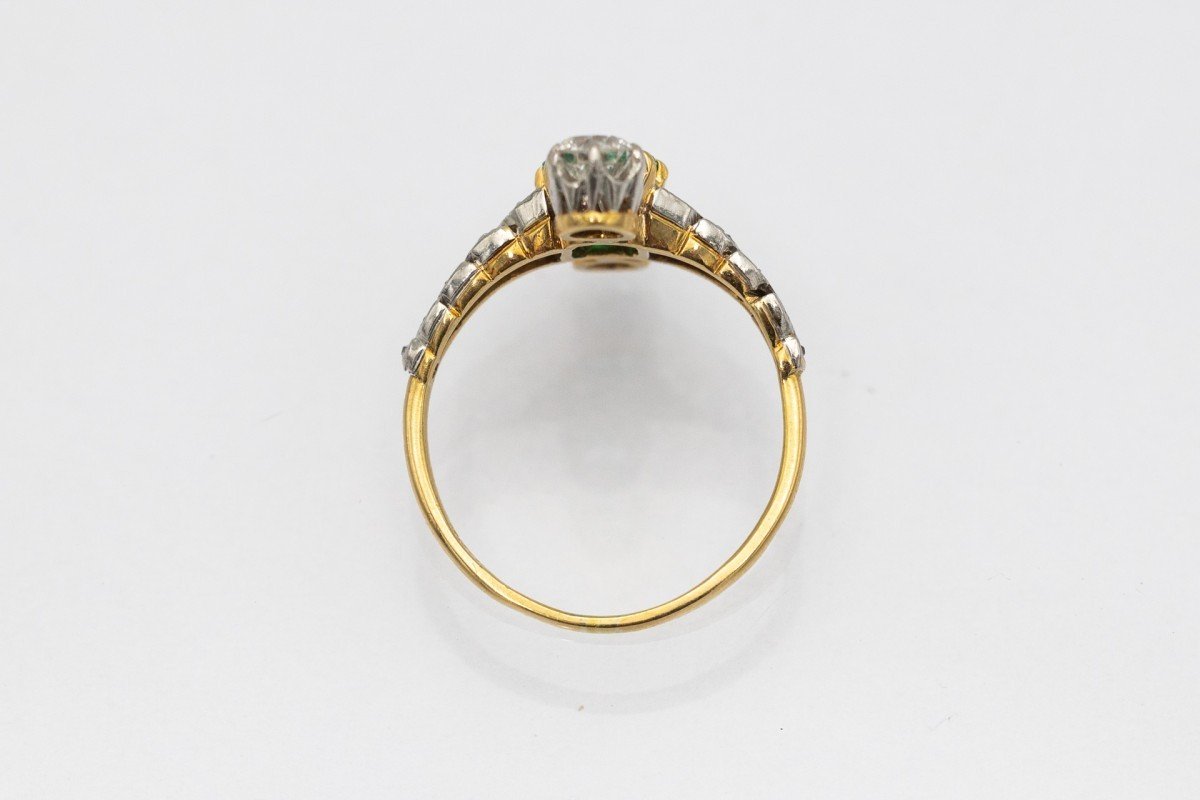 Belle Epoque Gold Ring With Emerald And Diamonds, Early 20th Century.-photo-1