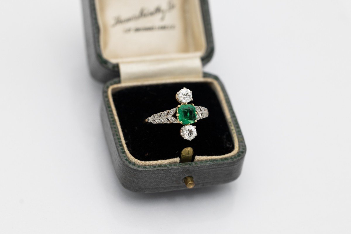 Belle Epoque Gold Ring With Emerald And Diamonds, Early 20th Century.-photo-3