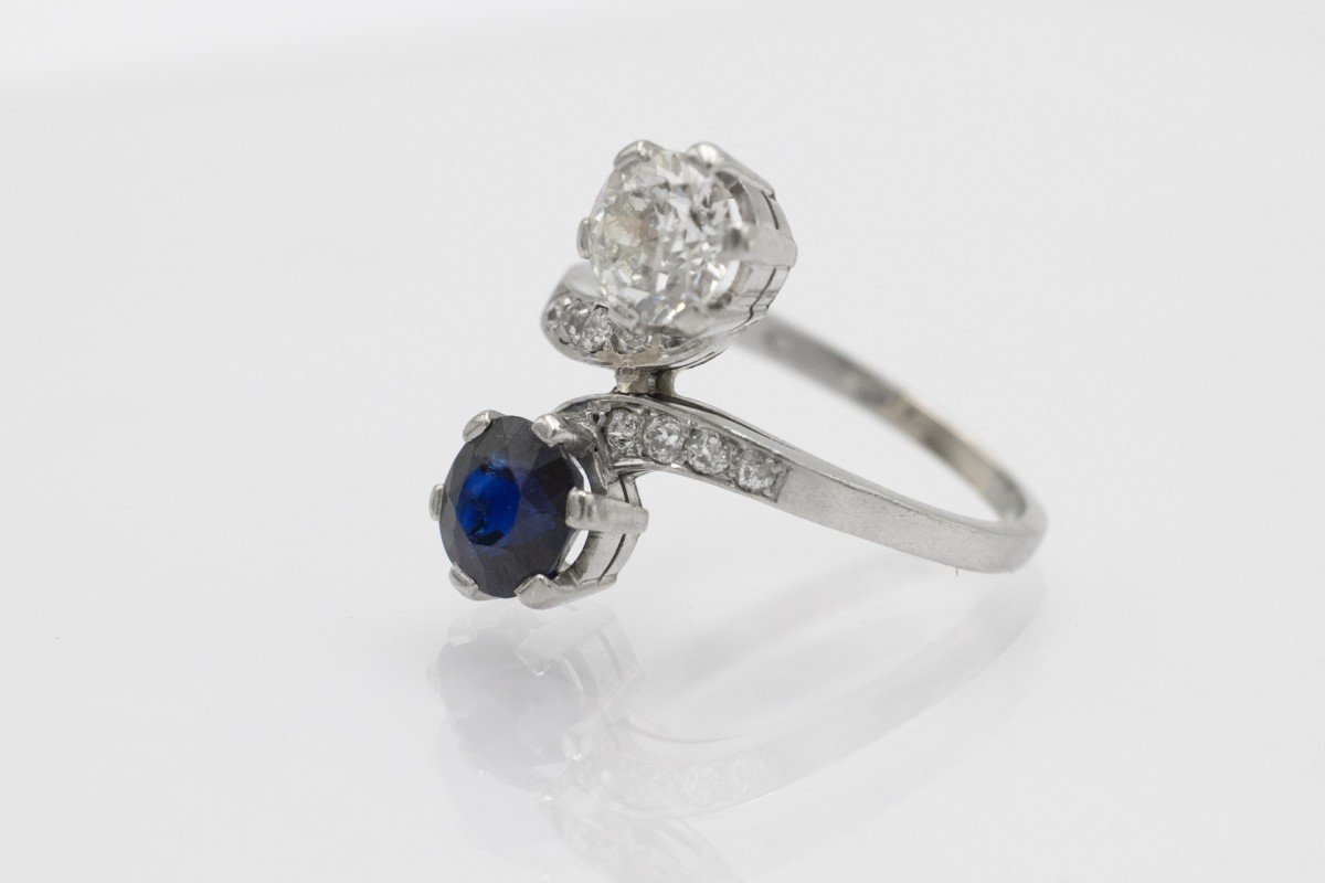 You And Me Ring In Platinum With Sapphire And 1.10ct Diamond-photo-2