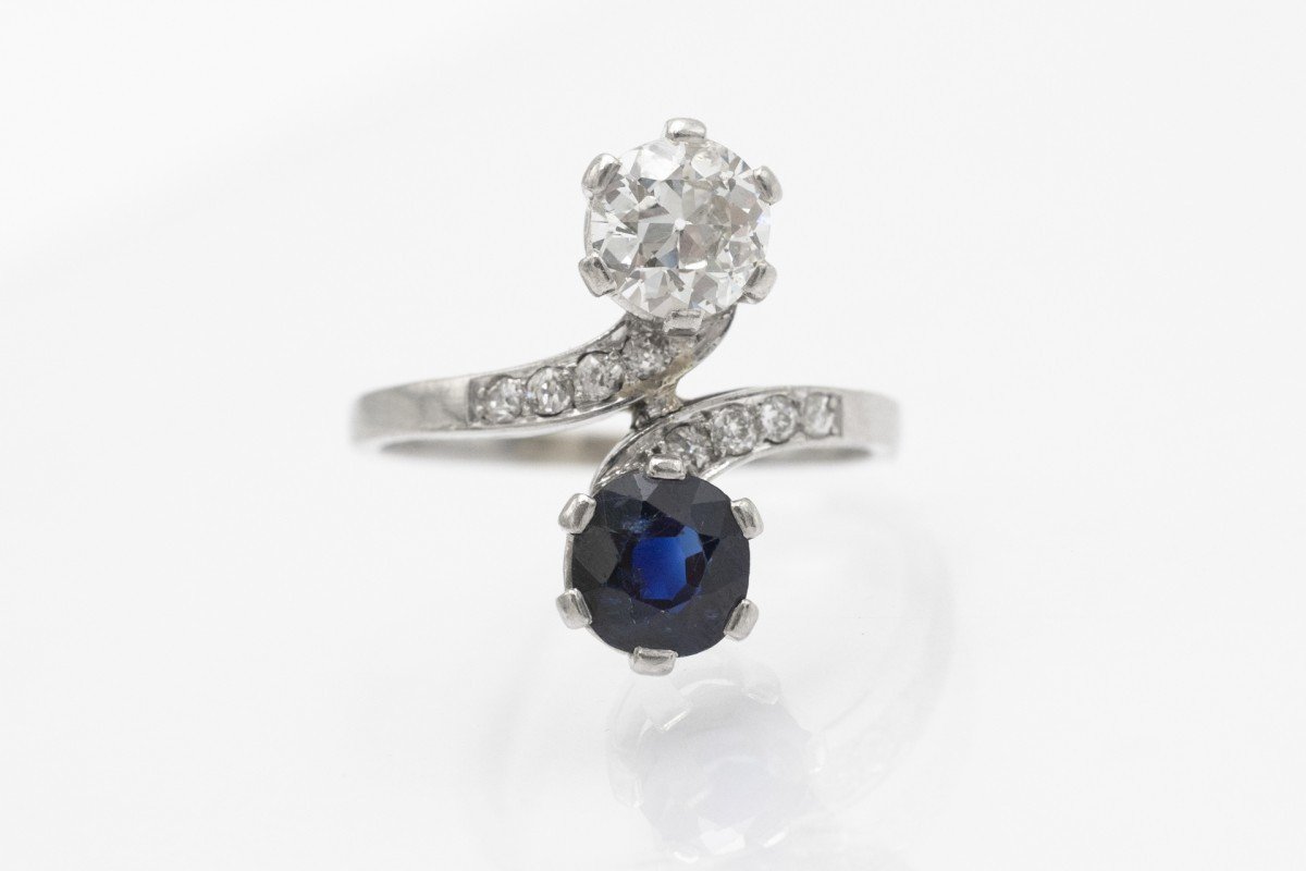 You And Me Ring In Platinum With Sapphire And 1.10ct Diamond