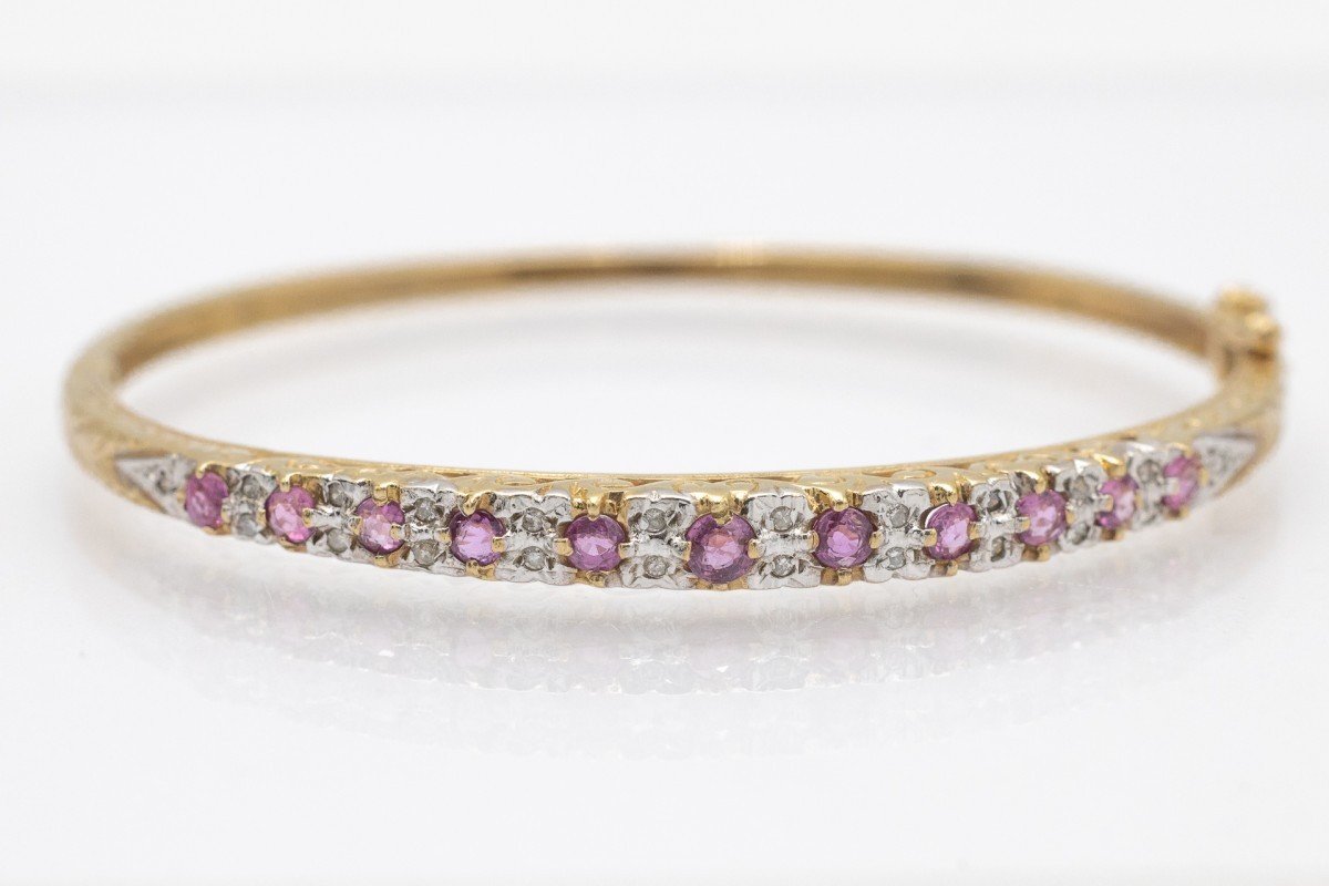 Bracelet De Style édouardien Avec Diamants Et Saphirs Roses.