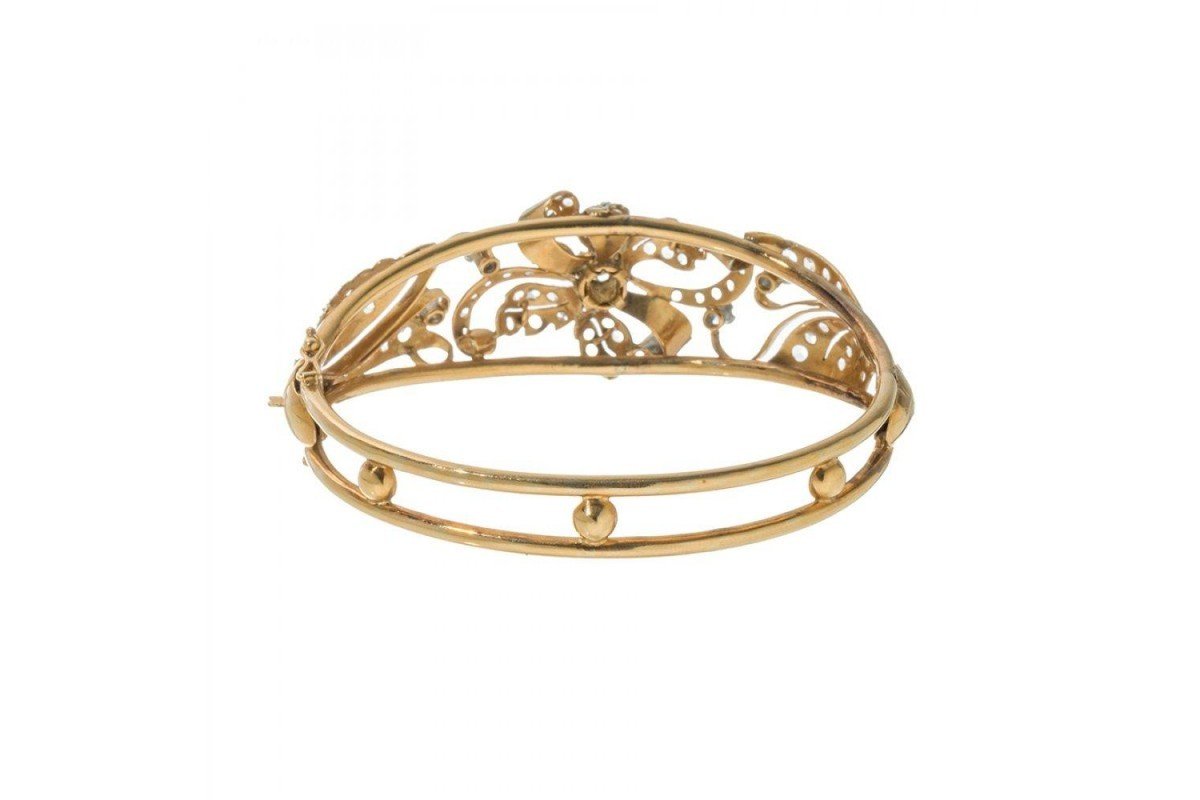 Art Nouveau Gold Bracelet With Old Cut Diamonds.-photo-3