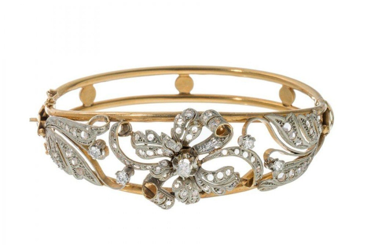 Art Nouveau Gold Bracelet With Old Cut Diamonds.-photo-1