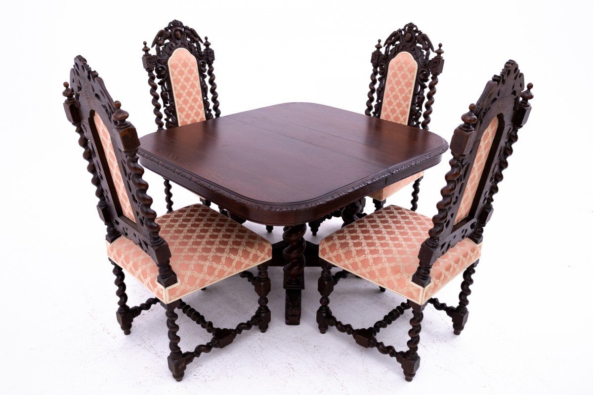  Table Avec Quatre Chaises, Style Renaissance, Allemagne, Vers 1870