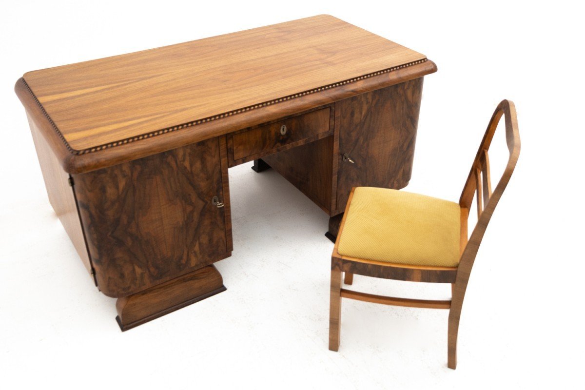 An Impressive Art Deco Desk With Chair, Poland, Circa 1930.