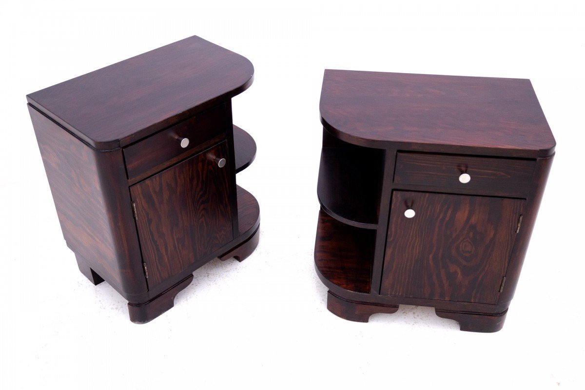 Pair Of Art Deco Bedside Tables, Poland, 1950s.