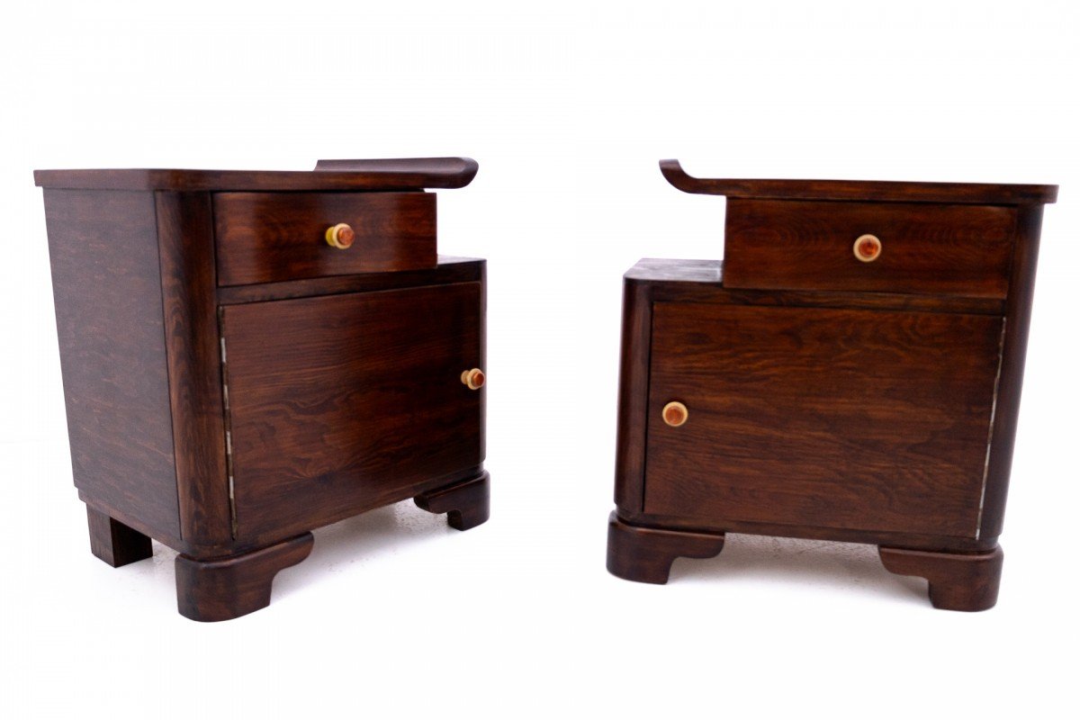 A Pair Of Art Deco Bedside Tables, Poland, Mid 20th Century.-photo-2