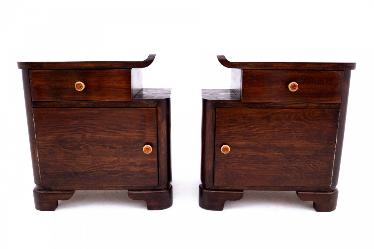 A Pair Of Art Deco Bedside Tables, Poland, Mid 20th Century.-photo-3