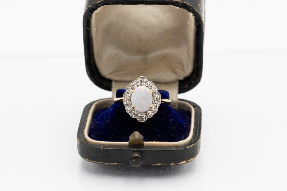 Antique Gold Ring With Opal And Diamonds.-photo-2