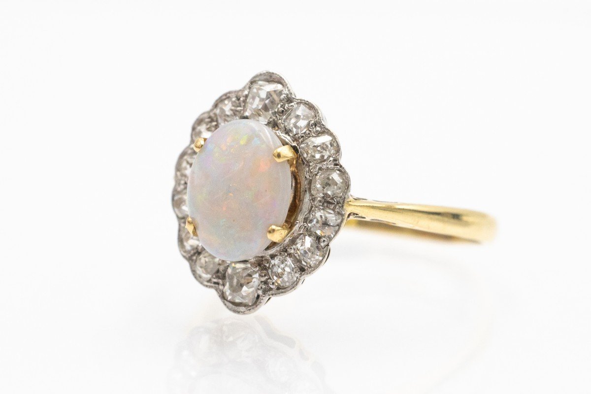 Antique Gold Ring With Opal And Diamonds.-photo-3