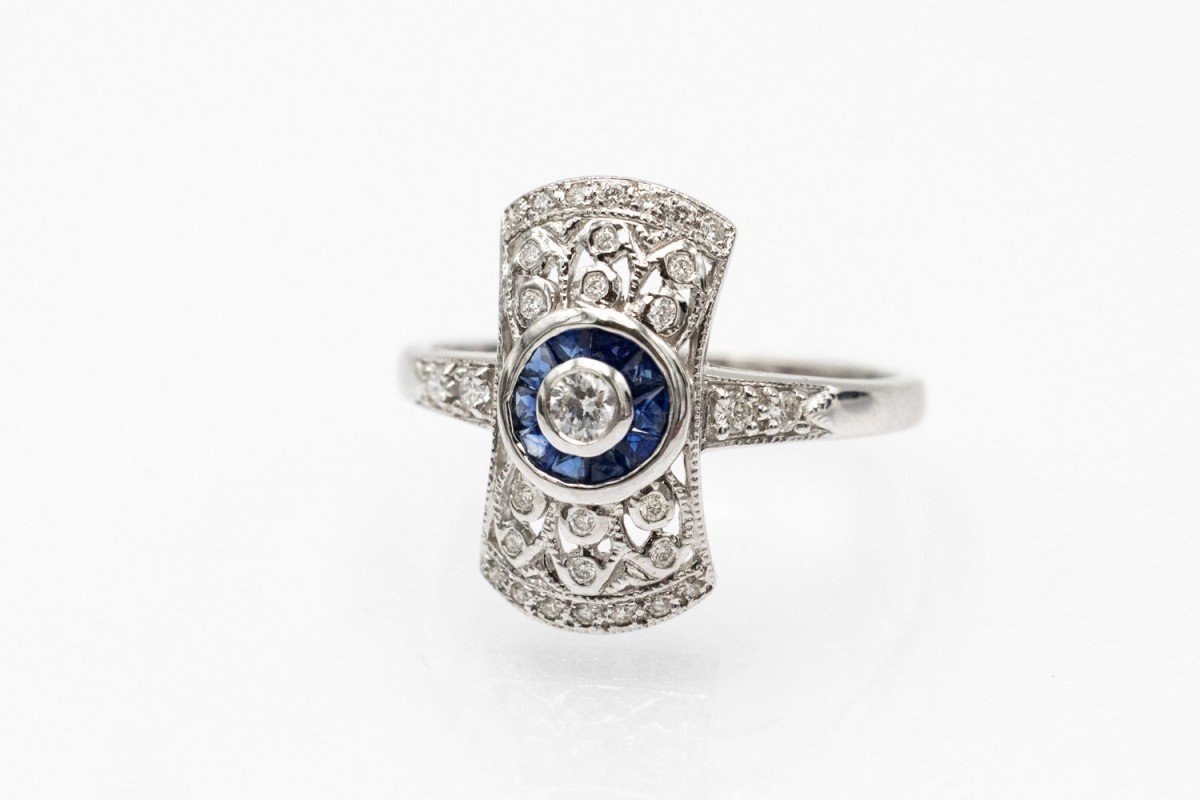 Elegant Art Deco Style Diamond And Sapphire Ring.-photo-2