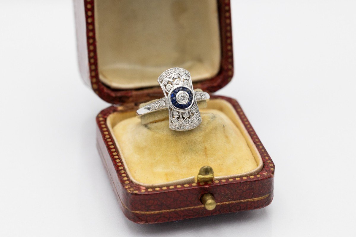 Elegant Art Deco Style Diamond And Sapphire Ring.-photo-1