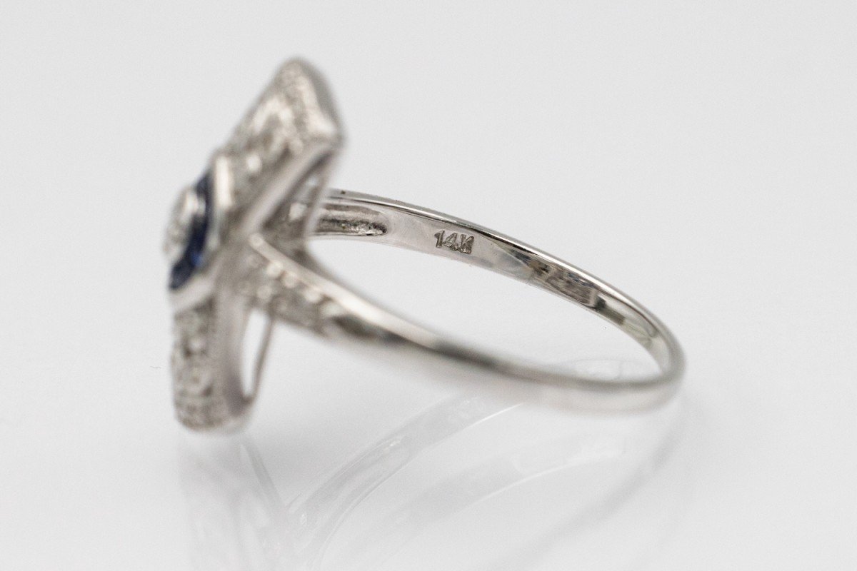 Elegant Art Deco Style Diamond And Sapphire Ring.-photo-2