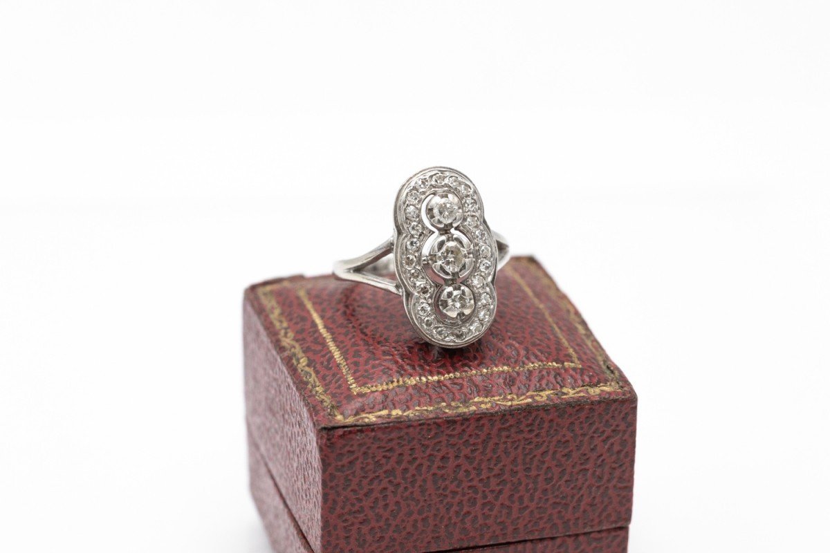 Art Deco Style White Gold Ring With Diamonds.-photo-1